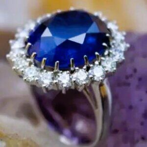 5.50 Ct Oval Natural Sapphire Diamond Ring 14K Solid White Gold Size 7